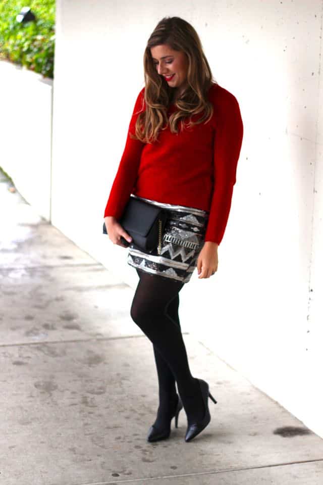 Outfit with red skirt winter - Fashion Tights
