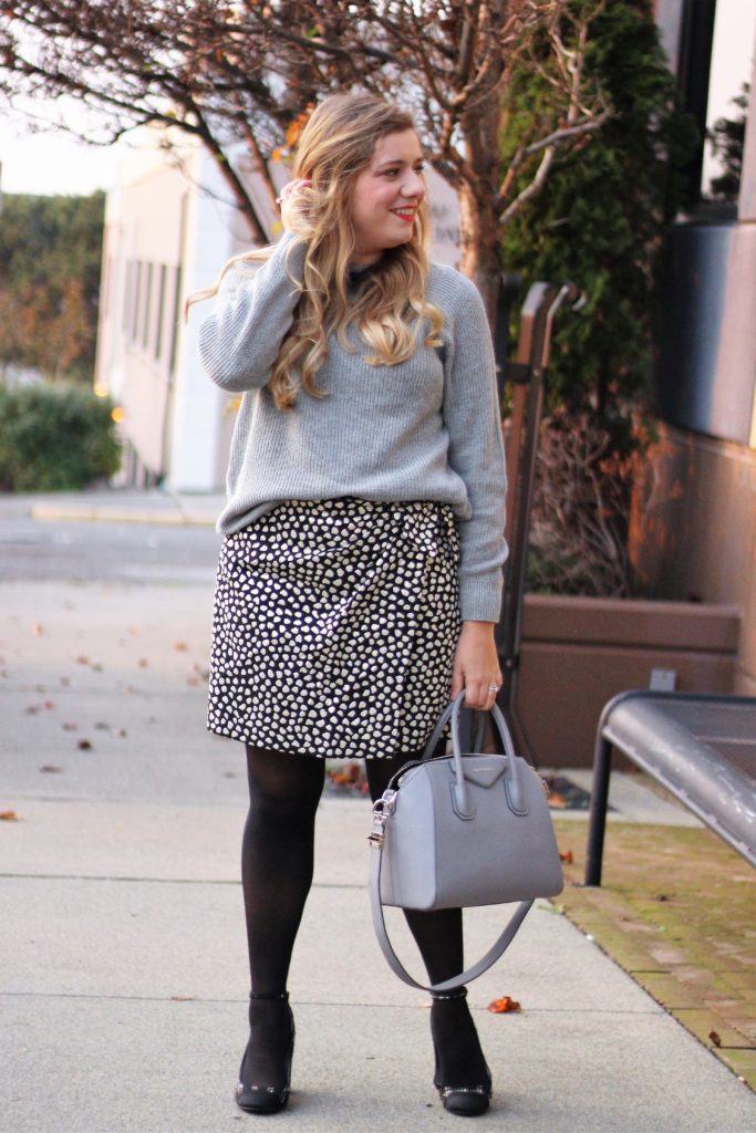 jcrew bow sweater - wearing silver for holidays - silver holiday outfit