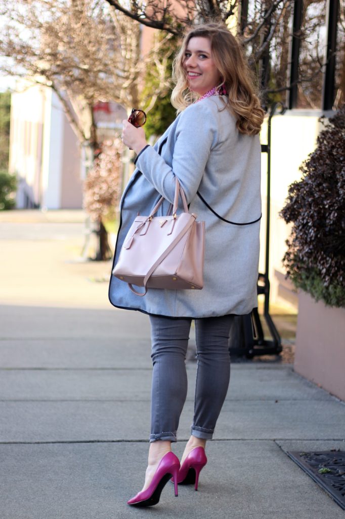 pink heels - pink prada saffriano - madewell high riser jeans - valentines day outfit ideas - casual valentines day outfit