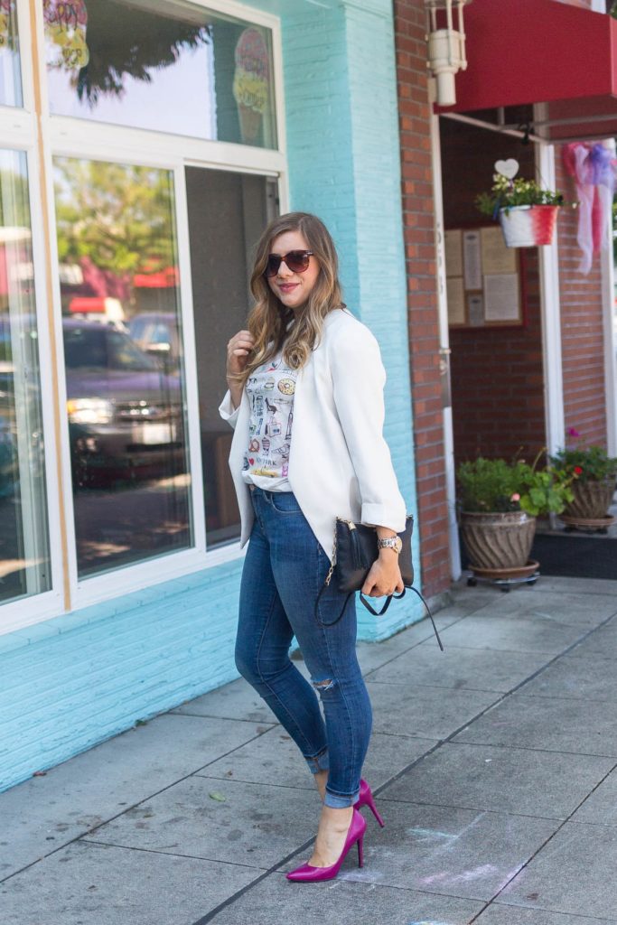 J.crew New York tee - Old Navy rockstar jeans - GiGi New York - dressy casual outfit idea