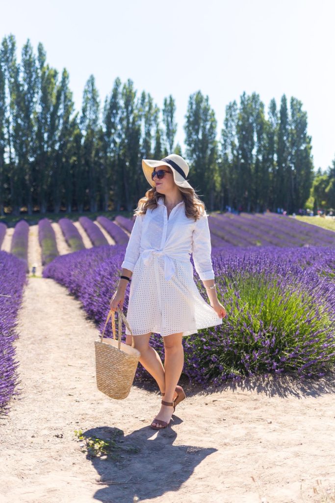 lavender festival - summer to do list - all white after Labor Day - all white summer outfit - feminine summer outfit idea - how to wear a dress as a skirt - Sequim Lavender Festival