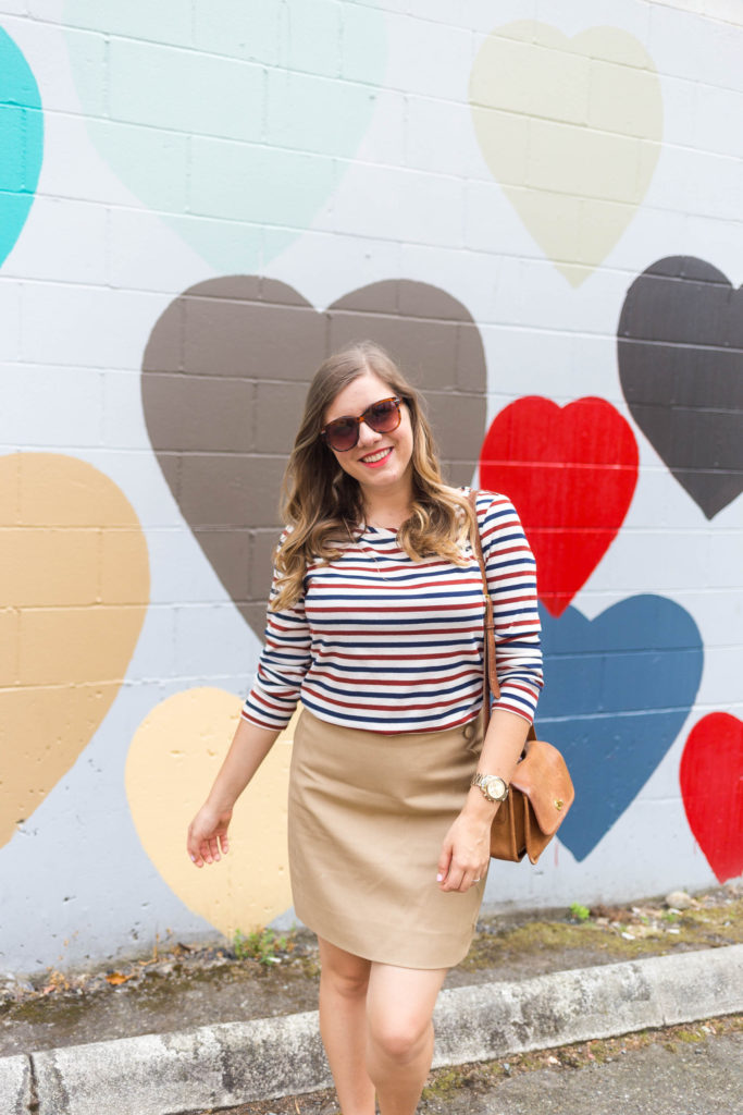 seattle heart wall - bellevue heart wall - red loafers outfit - first trimester recap - casual weekend outfit 