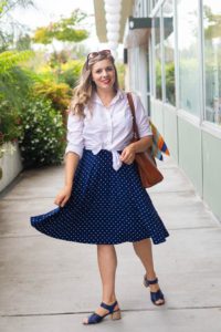 old navy stain repellant white button down - polka dot skirt - easy end of  summer outfit - Northwest Blonde - Seattle style blog - Northwest Blonde