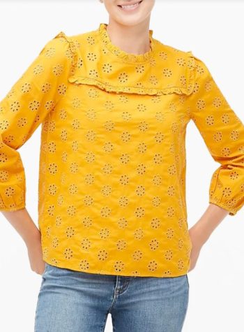 yellow ruffle eyelet blouse